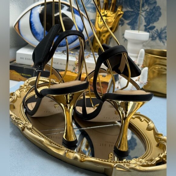🆕 TED BAKER 🧿 NWOB Belle Black Satin Half Bow Sandal, Sz 39 US 8.5 - Picture 8 of 15